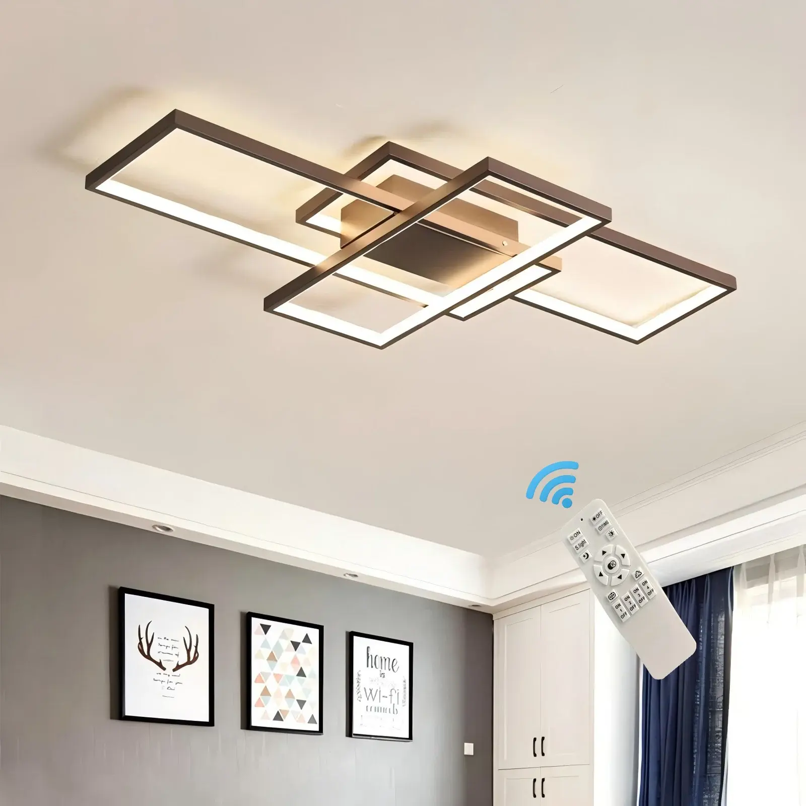 Garwarm Modern Ceiling Light Fiture, Dimmable Led Flush Mount Ceiling Lamp with Remote Control,50W Square Close to Ceiling Lights for Bedroom Living Room Dining Room (35.4",Coffee, 3000K-6500K)