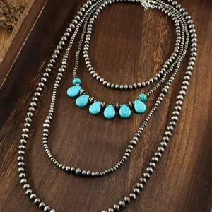Navajo Pearl and Turquouse Layered Necklace for Women - Fashion Accessory. Western Jewelry.