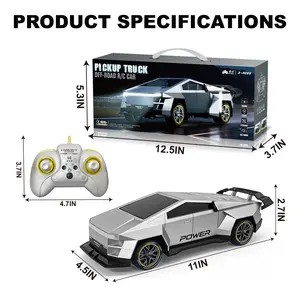 Car toys, all terrain 2.4GHz LED remote control headlights remote control truck suitable for boys aged 3-8, electric car truck toys for children aged 8-12, birthday gifts for children, boys and girls (silver)