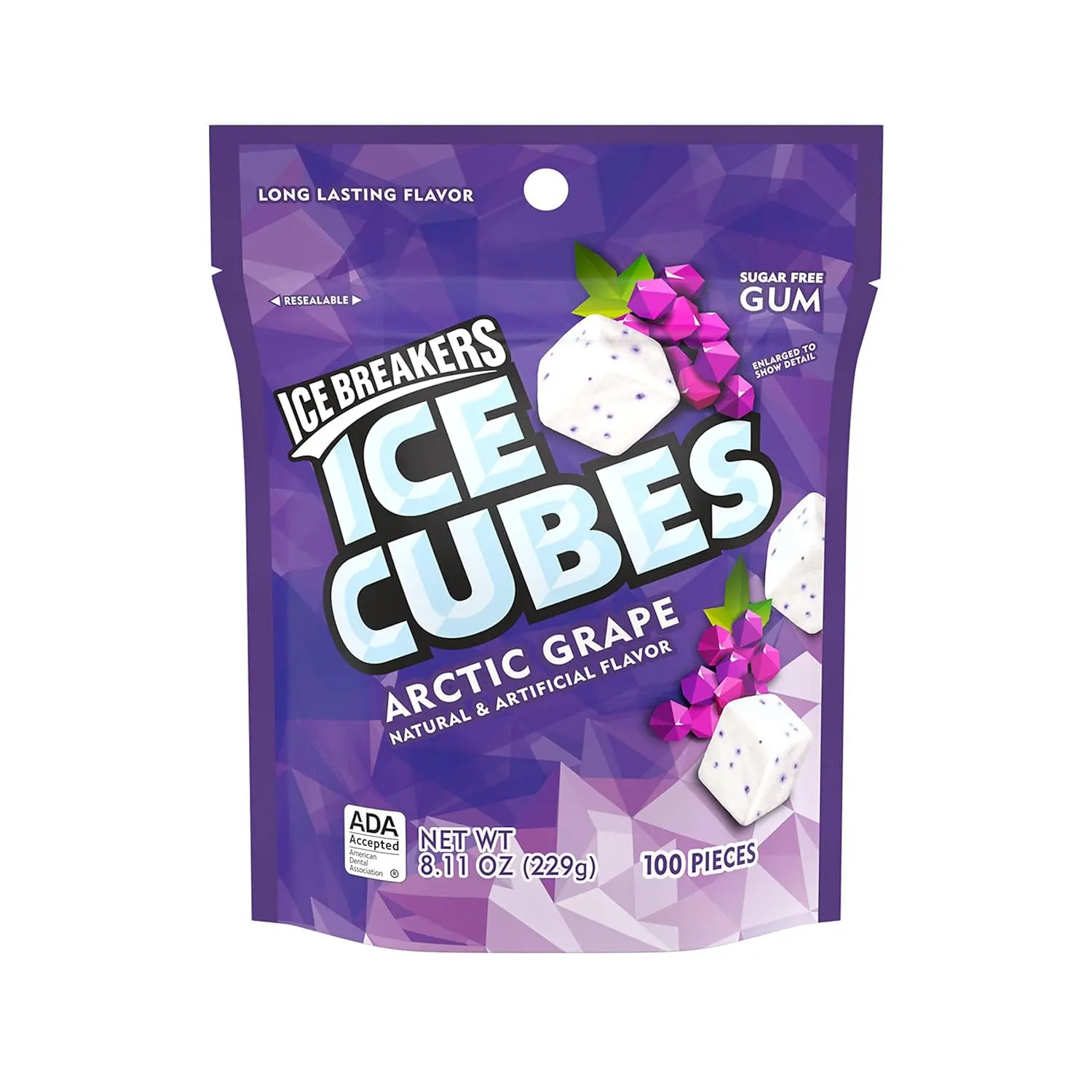 ICE BREAKERS Ice Cubes Arctic Grape Sugar Free Chewing Gum Pouch, 8.11 oz