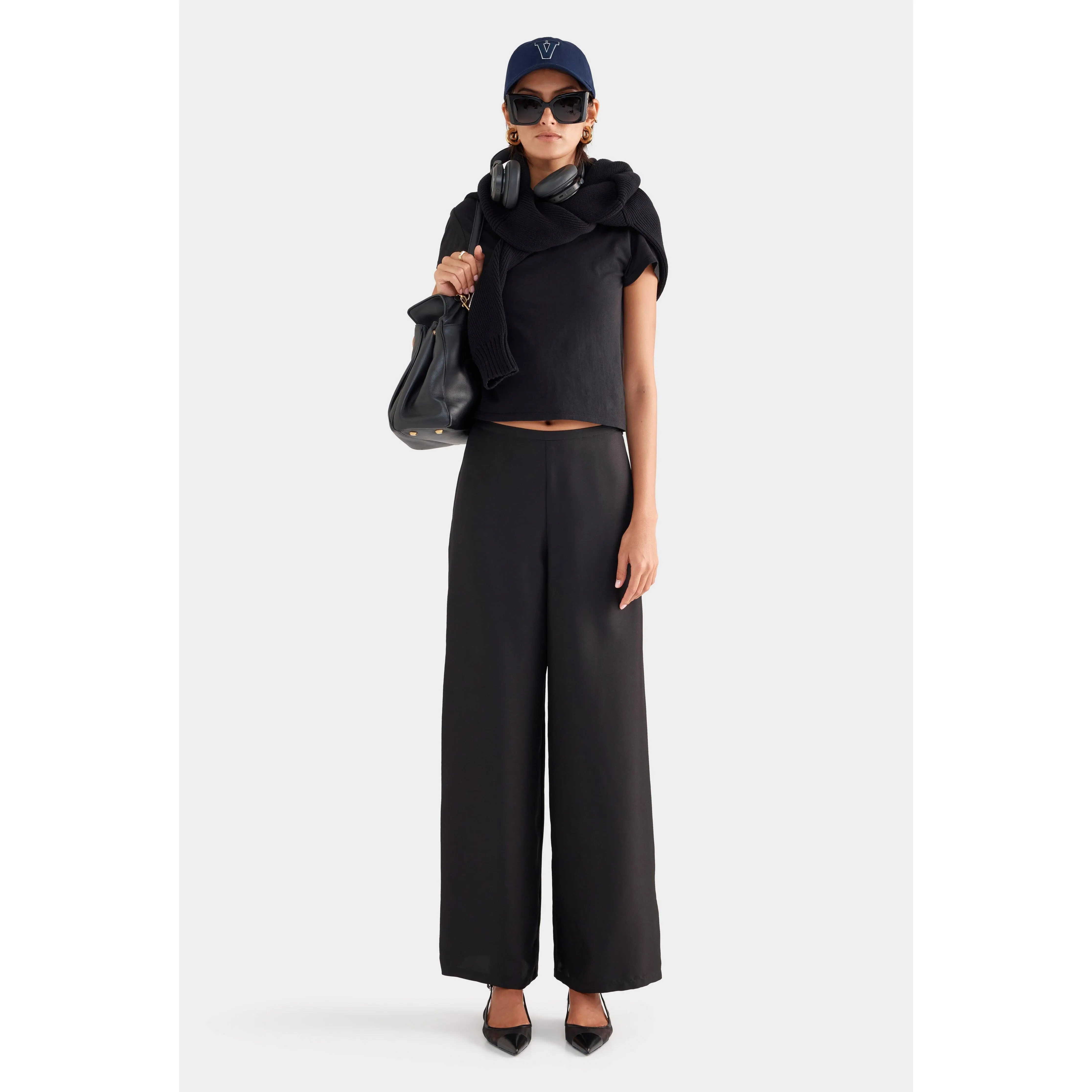 Flat Front Silk Pant - Black