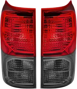 HECASA LH & RH Tail Light Compatible with 2007-2013 Toyota Tundra Pickup Halogen Rear Brake Tail Lamp Assembly Replacement for TO2800165 TO2801165 (Red Lens+Smoke Lens+Chrome Housing)