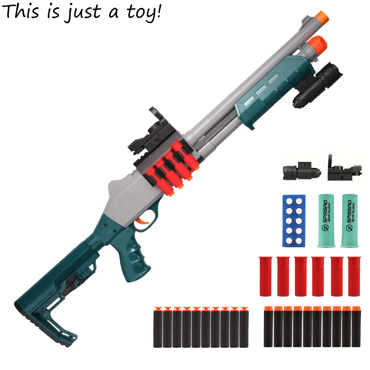 JH2027C Unisex EVA Foam Dart Blaster Toy Set - Retractable Stock, Scope Accessory Included, Outdoor Sports Game Toy, Cool Stuff for Teen Boys, Teenage Boy Gifts
