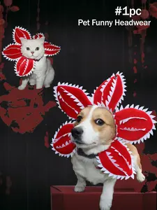 1PC-Stranger Things Man-Eating Flower Pet Cat and Dog Headgear, Halloween Weird Monster Dog Costume, Funny Flower Pet Headband, Adjustable, Suitable for Halloween Dress-Up and Daily Photos