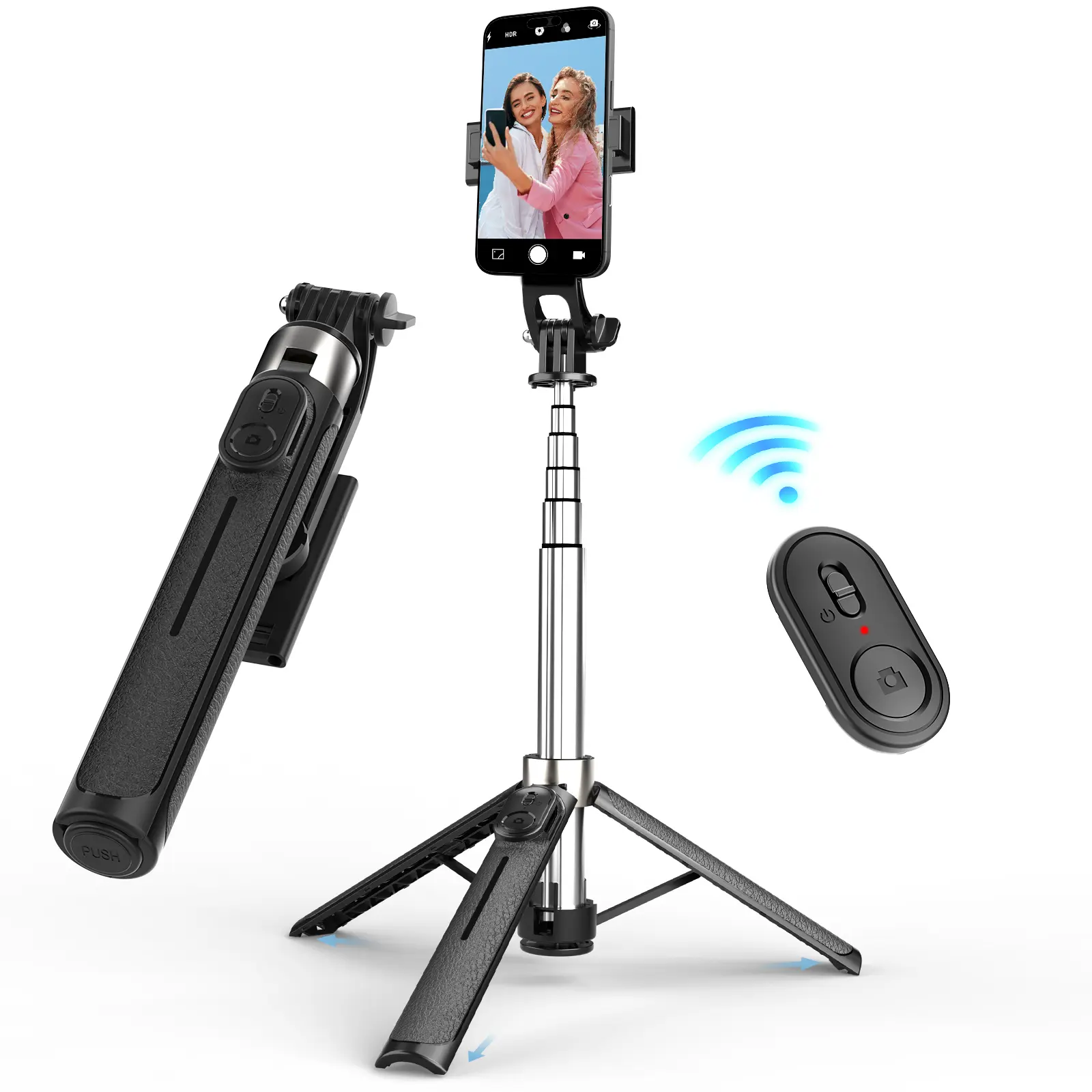 51 Inch 3‑in‑1 Selfie Stick Tripod, Stainless Steel Construction, Adjustable Phone Mount, Portable for Vlogging, Group Photos, Travel and Live Streaming, with Wireless Remote