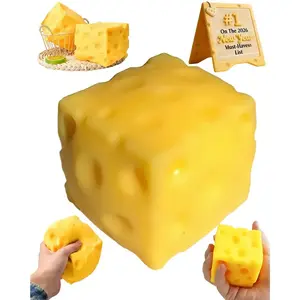 Yellow Sensory Squashy Cheese Block Fidget Toy — soft, moldable squeeze toy with rebound texture; TPR relaxing focus toy and party gift