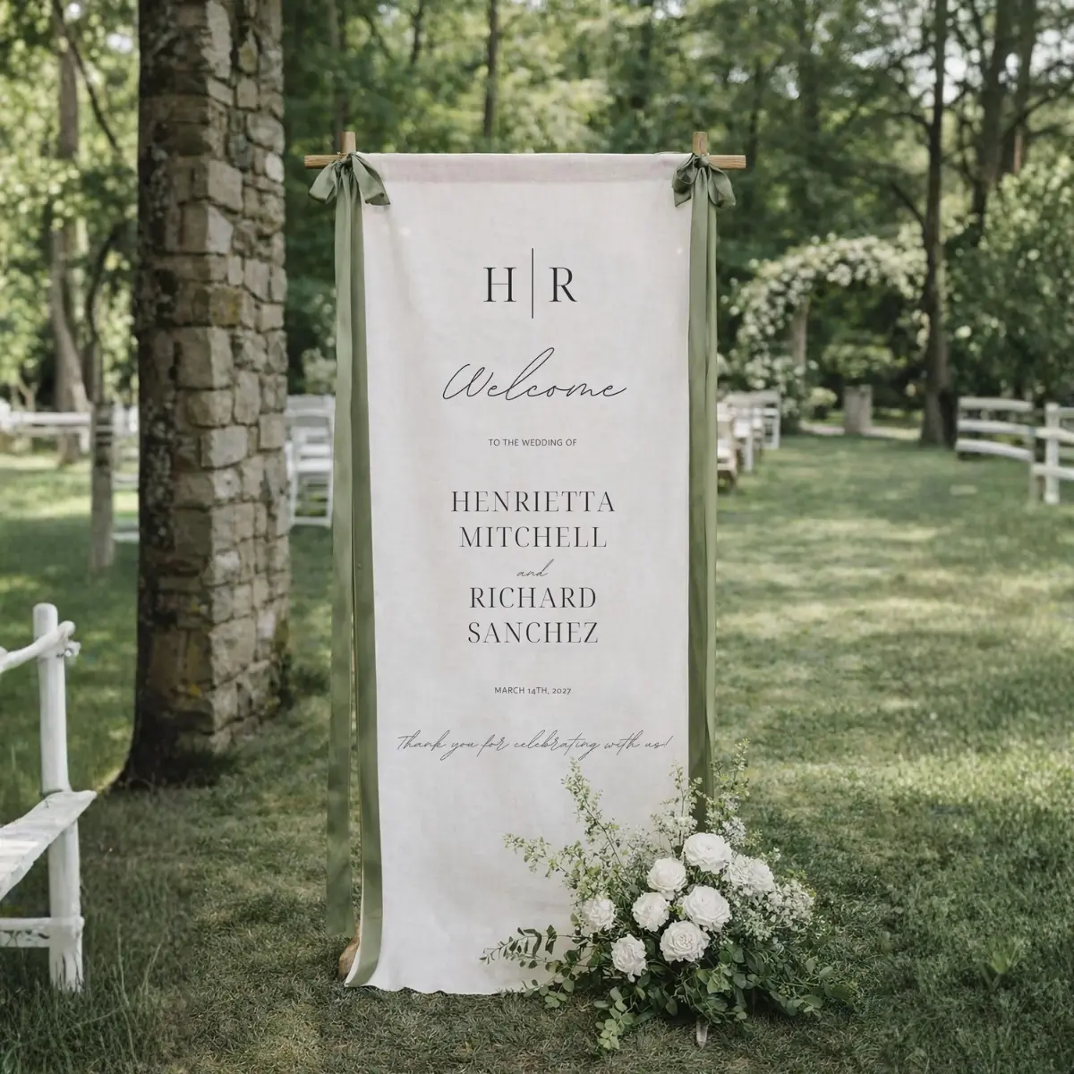 Elegant Cotton Linen Wedding Sign, Rustic Wedding Decor, Welcome Banner for Brides and Grooms, Outdoor Wedding, Personalized Wedding Sign, 2027 Wedding Ideas