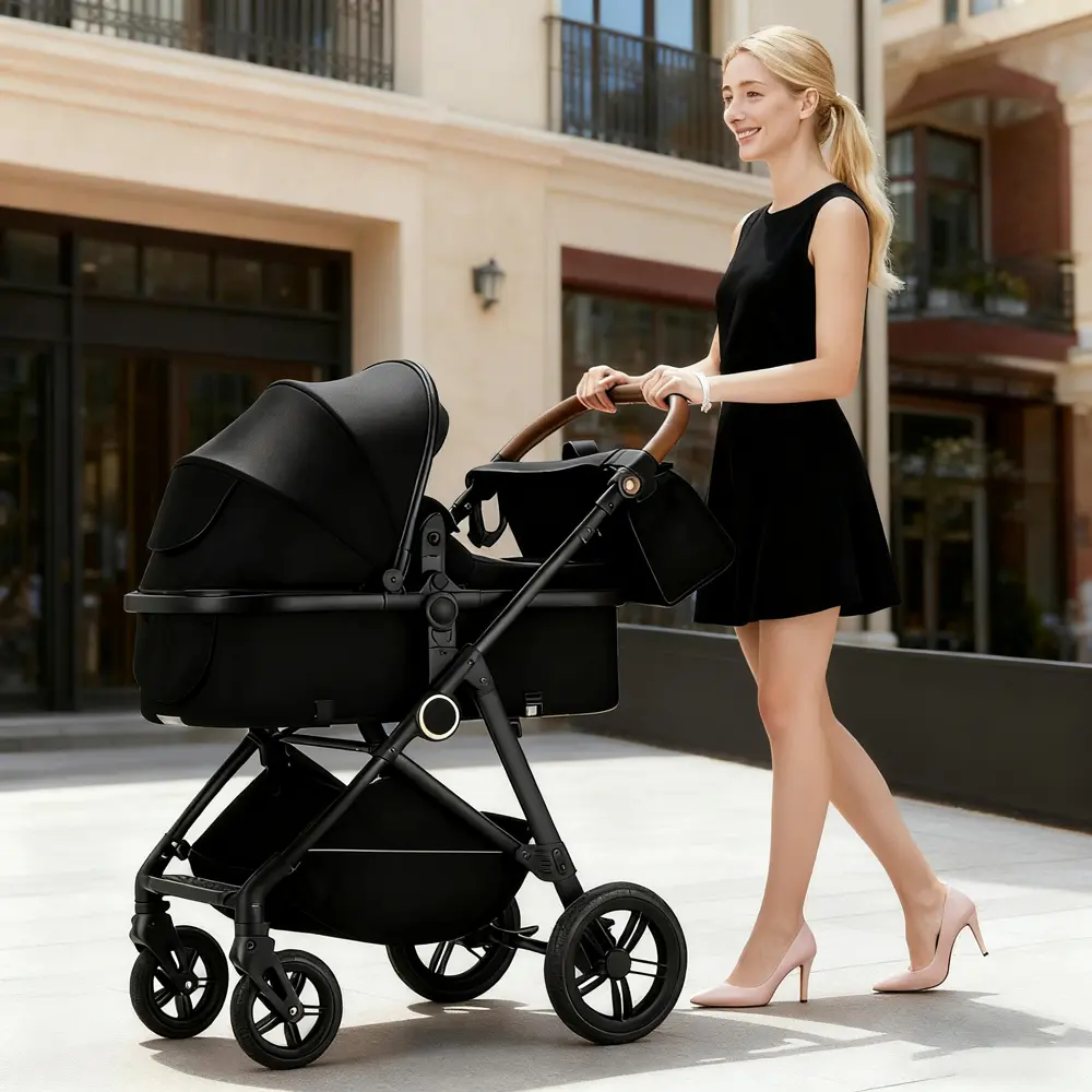 Wisesonle Baby Stroller Pushchair High Landscape Reversible Foldable Portable Stroller Newborn Pram Reclining Baby Carriage for Indoor & Outdoor Use