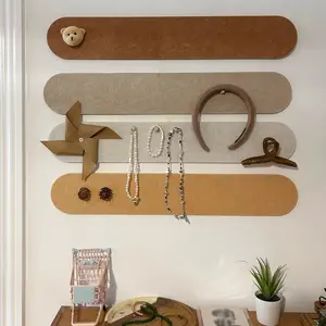 Felt Decorative Bulletin Board Set, 4 Oval Cork Strips, Self-Adhesive No Damage Wall Mounting, Ideal for Office Notes Photos Schedules