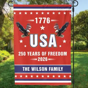 US 250th Anniversary Garden Flag, 1776-2026 Patriotic 250 Years Of Freedom House Flag, Custom Family Name Garden Banner Flag, Patriot Gifts
