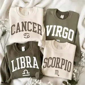 Zodiac Sweatshirt Minimalist Astrology Crewneck Virgo Cancer Libra Scorpio Graphic Pullover Cozy Aesthetic Casual Streetwear Unisex