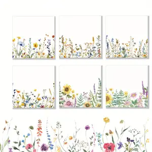 Charming Wildflower Sticky Notes Set, Square Adhesive Memo Pads, 4/6/8pcs, Perfect for School, Office, Home, Ideal Gift, Assorted Designs, Cute
