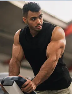 Men's Workout Hooded Tank Tops Bodybuilding Muscle Cut Off T Shirt Sleeveless Gym Hoodies Mens Skull Print Sleeveless Fitness Vest Bodybuilding Stringers Workout Tank Tops