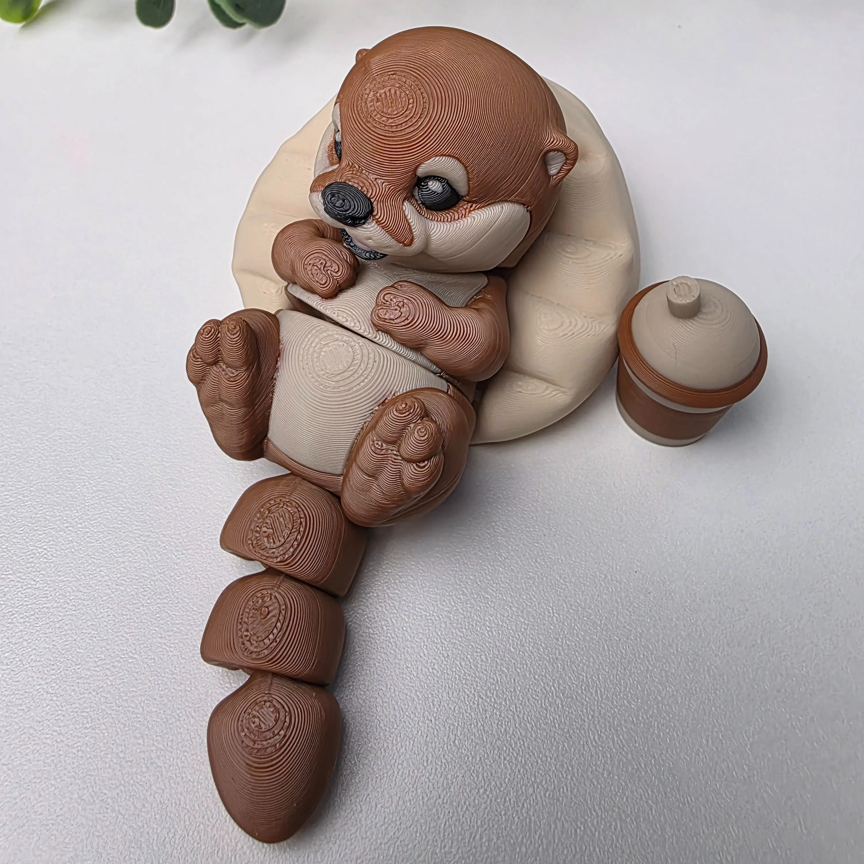 3D Printed Otter Figurine - Cute Animal Design, Quirky Look, Otter Shape Ornaments with Drink and Bean Bag for Home Decor, Gift-Giving (3D Printing Supplies)