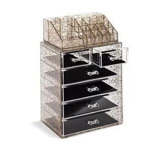 Sorbus Glitter Makeup Case- 4 Large / 2 Small Drawers