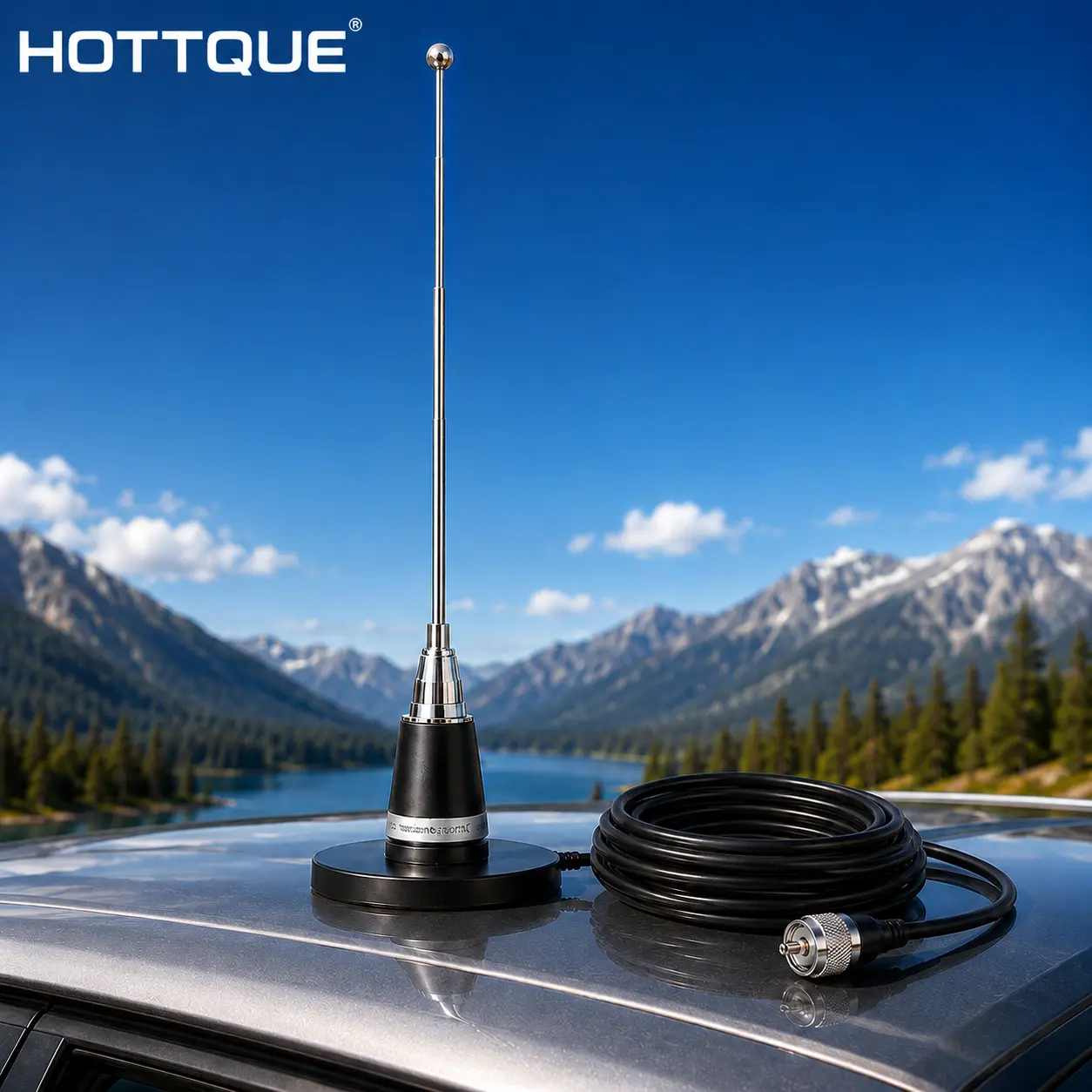 Dual Band VHF UHF Magnetic Mount Mobile Radio Antenna Kit, 50cm High Gain Vehicle Ham Radio Antenna with 5m RG58 Cable, PL-259 Connector, No-Drill Install, Compatible with Baofeng Kenwood Yaesu Icom for Trucks SUVs Off-Road