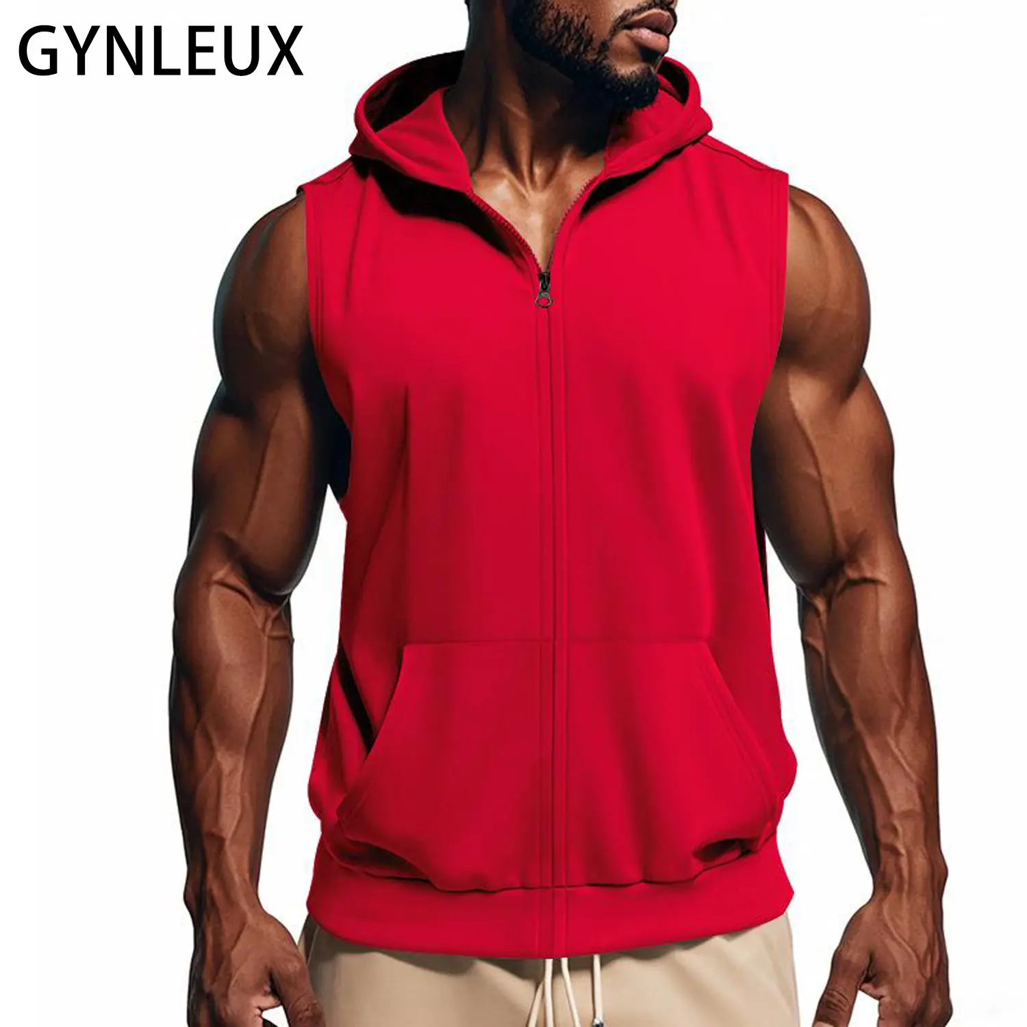 Stylish Men Hooded Vest Sleeveless Vest Zipper Cardigan For Summer Sports Fitness Training Lightweight Breathable Loose Fit Drawstring Hood Full Zip Sleeveless Hoodie Cardigan