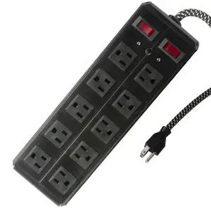 Power Strip with 10 Outlets & USB Charging Ports 6-Foot Cord for Home Office Black 300 Joule Surge Protection Overload Protection