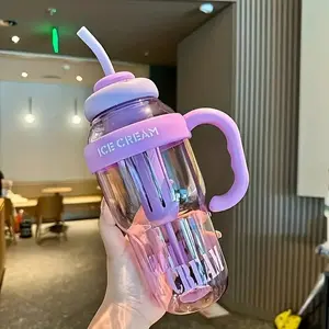 1200ML Large Capacity Plastic Water Cup, with Handle and Straw, Portable Sports Bottle, Leak-Proof, Durable PC Material, Ideal for Outdoor Activities