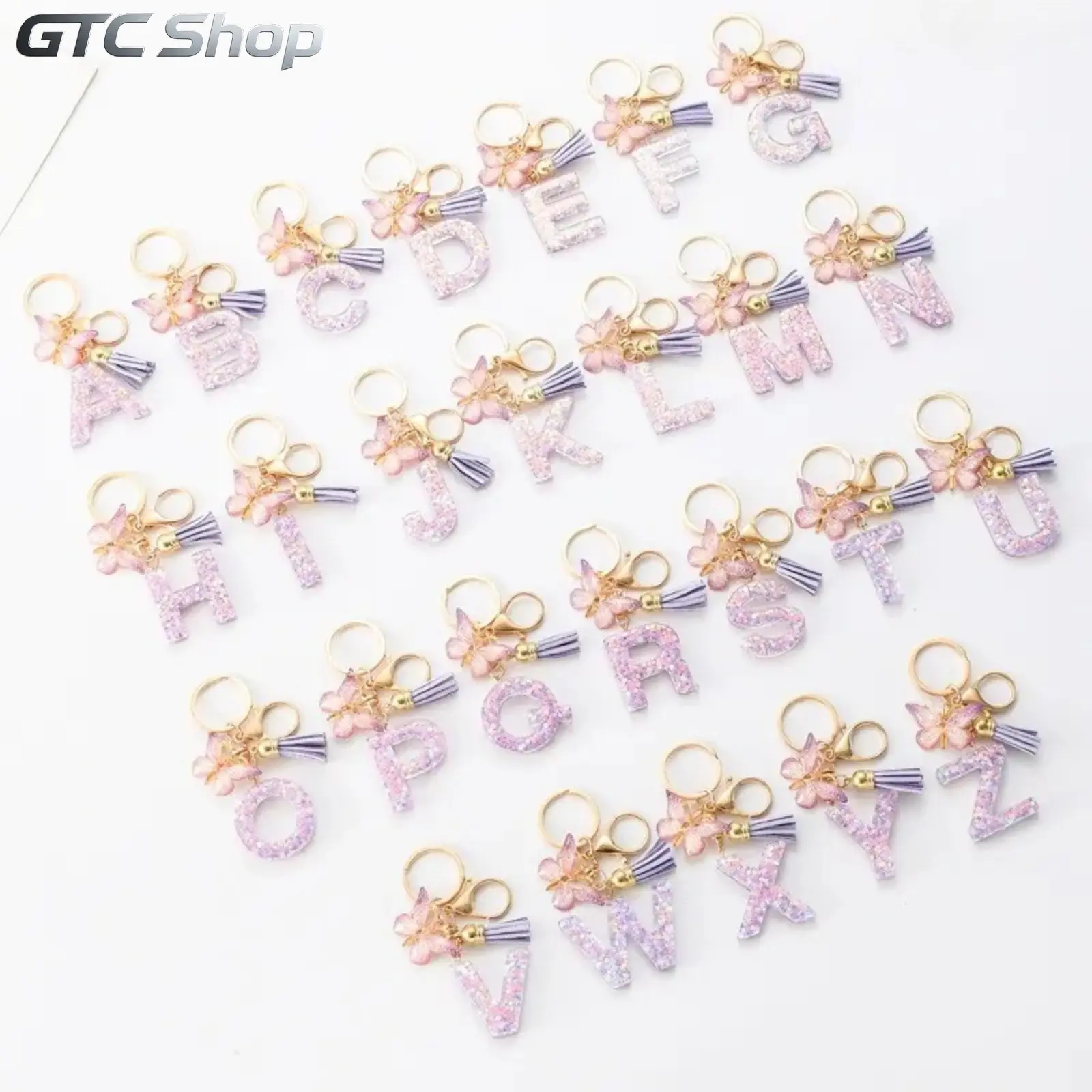 26-Letter Resin Keychain with Cute Butterfly Tassel, Cute Girly Bag Charm, Creative Pendant, Hammock-Camping Gear Ornament, Sweet Gift for Outdoor Enthusiasts, Letters