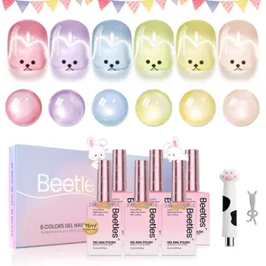 [Exclusive to TTS]Beetles 6 Colors Cat Eye Gel Nail Polish Set - 15ML Sugar Meadow Cat Eye Pastel Gel Polish Kit Glitter Pink Purple Green Blue Orange Peach Yellow Magnetic Soak Off UV Manicure Spring Easter Gift for Women