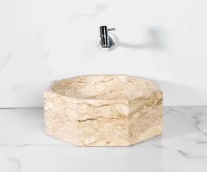 Bahia Beige Octagonal Marble Sink with Free Marble Soap Dispenser for Elegant Bathrooms