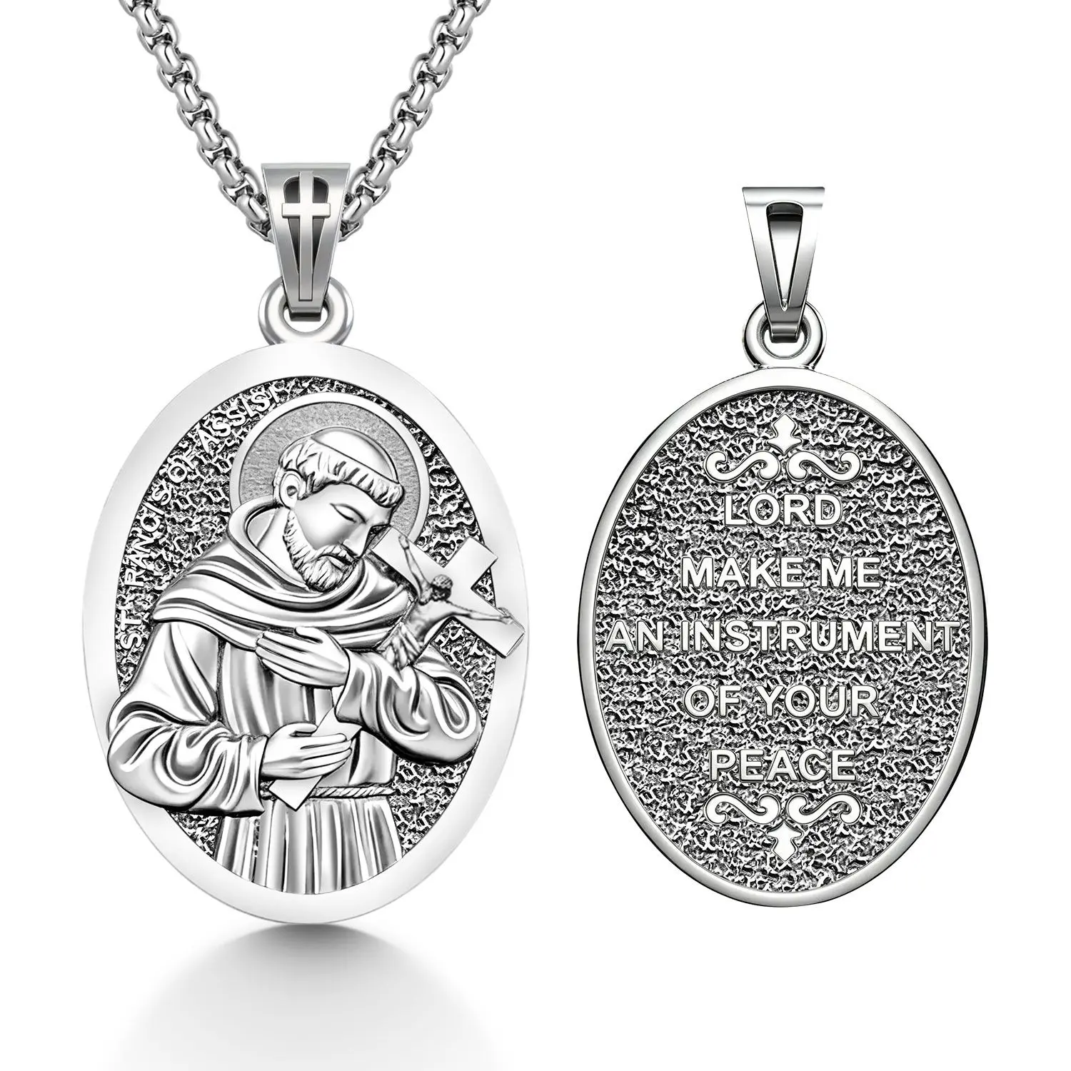 Minimalist Chain Silver St Francis of Assisi Necklace, Saint Francis Pendant Jewelry, Thoughtful Gift for Women for Anniversary or Birthday (Faith & Religion Themed)