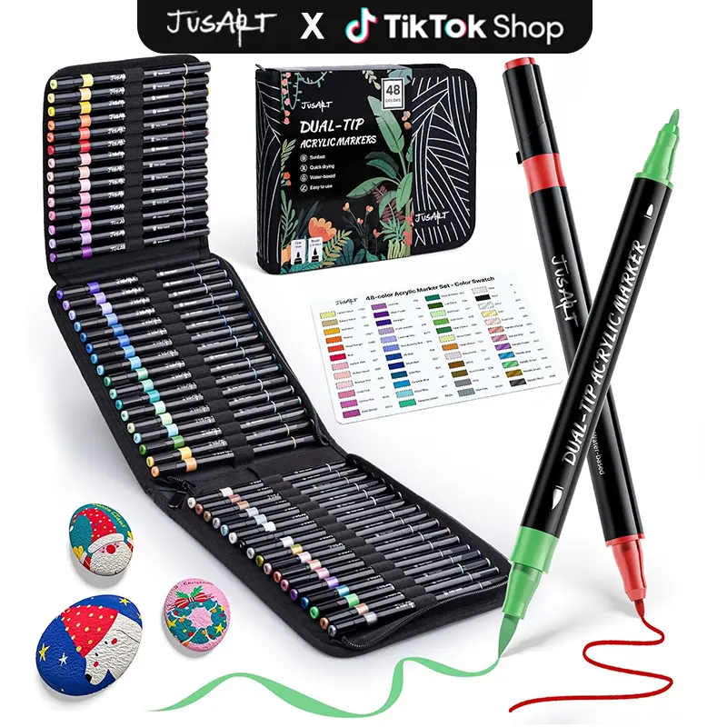 Dual-Tip Waterproof Paint Marker Set - 48/36 Colors Premium Office Stationery with Cotton Cores, Painting Bag, Brush & Fine Tips for Colorful Drawing, Back to School & Valentine's Day Multi-Surface Art Supplies