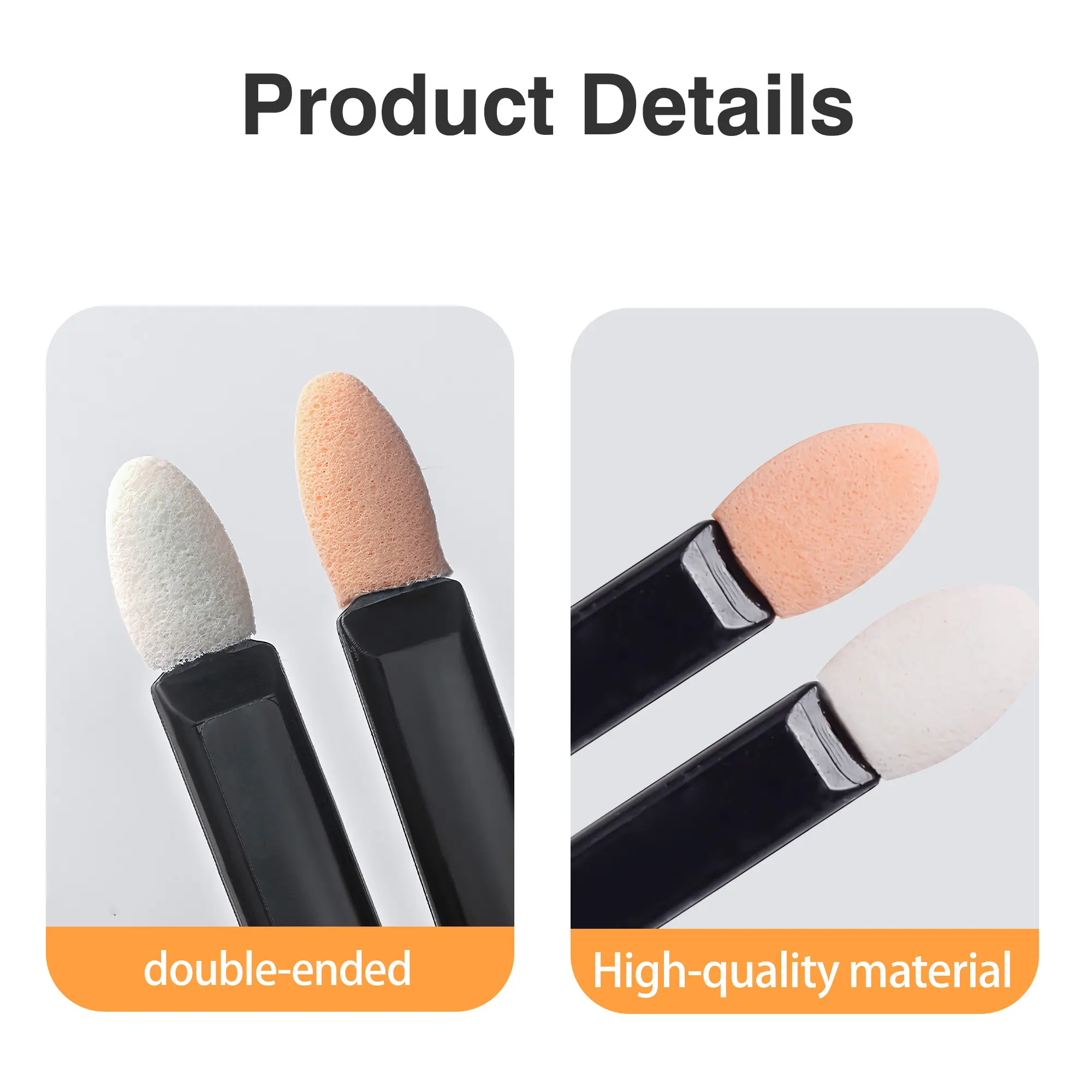50 Counts Double Head Eyeshadow Applicators, Dual-Sided Sponge Tips for Professional Makeup Blending Black Makeup Brushes