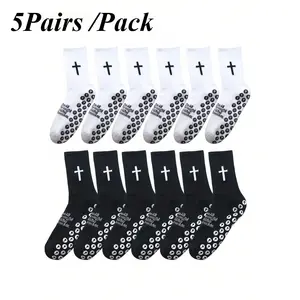 5Pairs Cross & Football Pattern Sports Socks, Yoga/Basketball/Cycling Socks, Non-Slip Grip Socks, Unisex, All Seasons