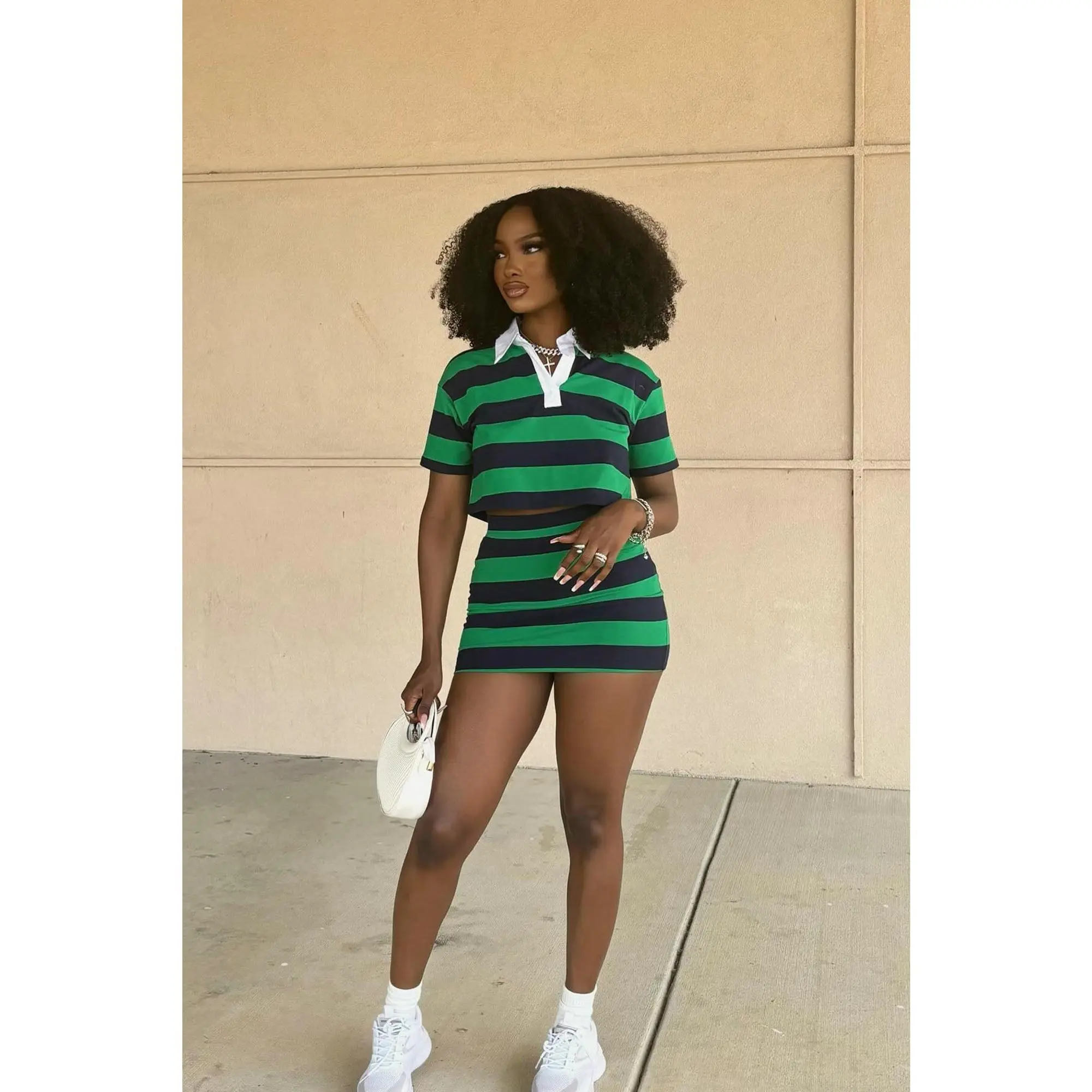 Lindsay Striped Polo Skirt Set - Hunter Lindsay Striped Polo Skirt Set - Hunter