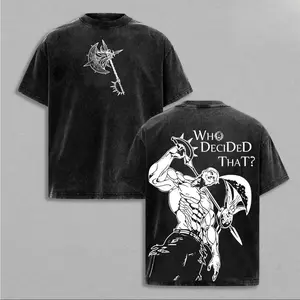 {Graphic Tee 100 %cotton}Seven Deadly Sins Escanor Oversized Tee, "Who Decided That" Pride Sin Retro Graphic T-Shirt, Unisex Anime Streetwear, Heavy Cotton Casual Top, Gift for Fans, Summer Camiseta