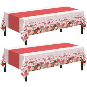 2 Pack Mothers Day Tablecloth,Mother's Day Party Decorations,54" x 108" Plastic Disposable Tablecloths for Rectangle,Plastic Table Covers for Mom Birthday Party Supplies Holiday Buffet Table