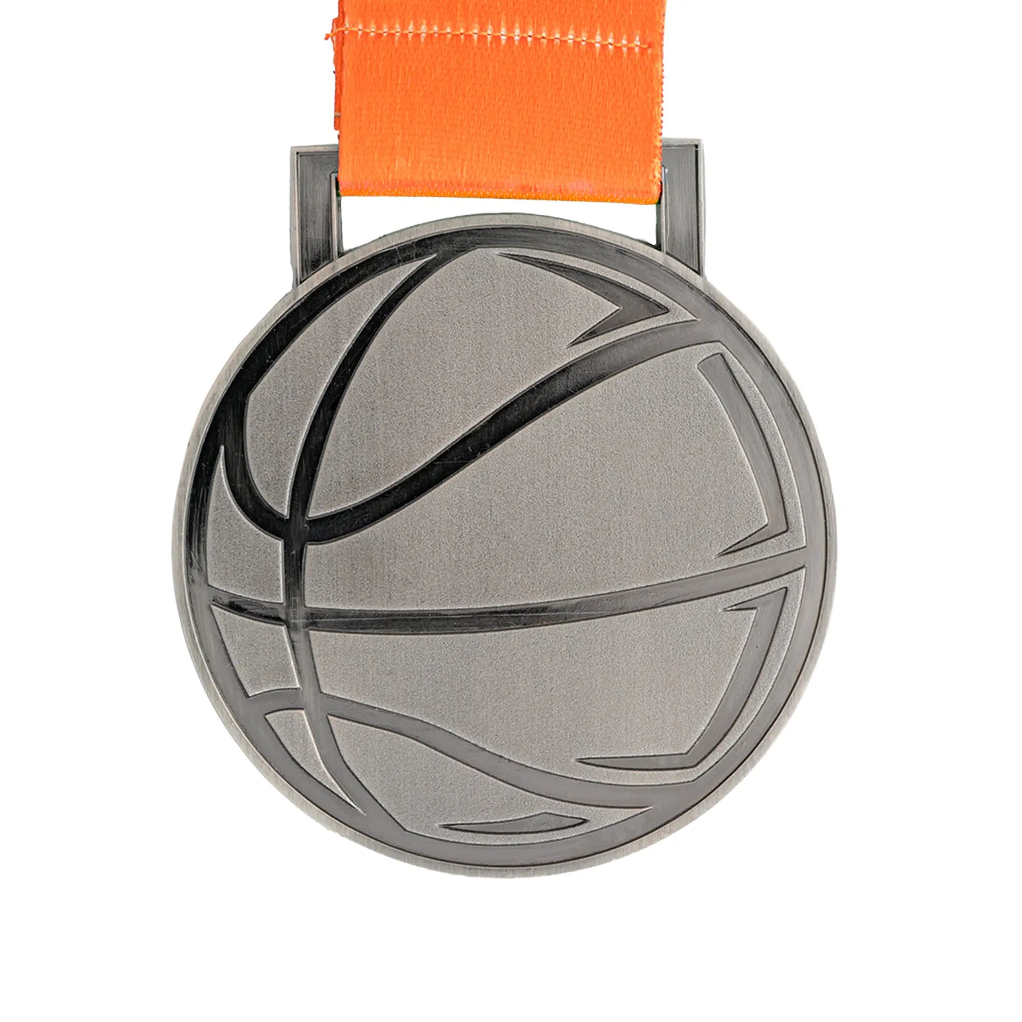 MED27 Basketball Medal - Antique Nickel&Orange