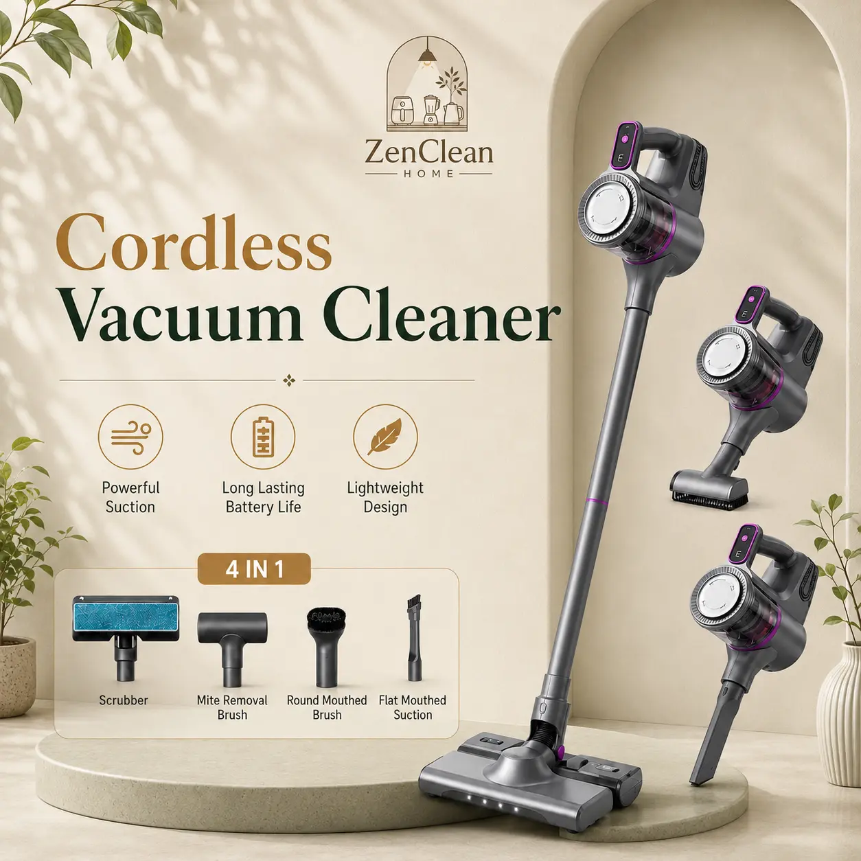 Cordless Upright Vacuum Cleaner, 15KPa Strong Suction, 4-in-1 Handheld-Push Rod Vacuum & Mop, Deep Cleaning for Home/Pet Hair/Carpets, Includes Free Cleaning Gifts,Powerful,pink