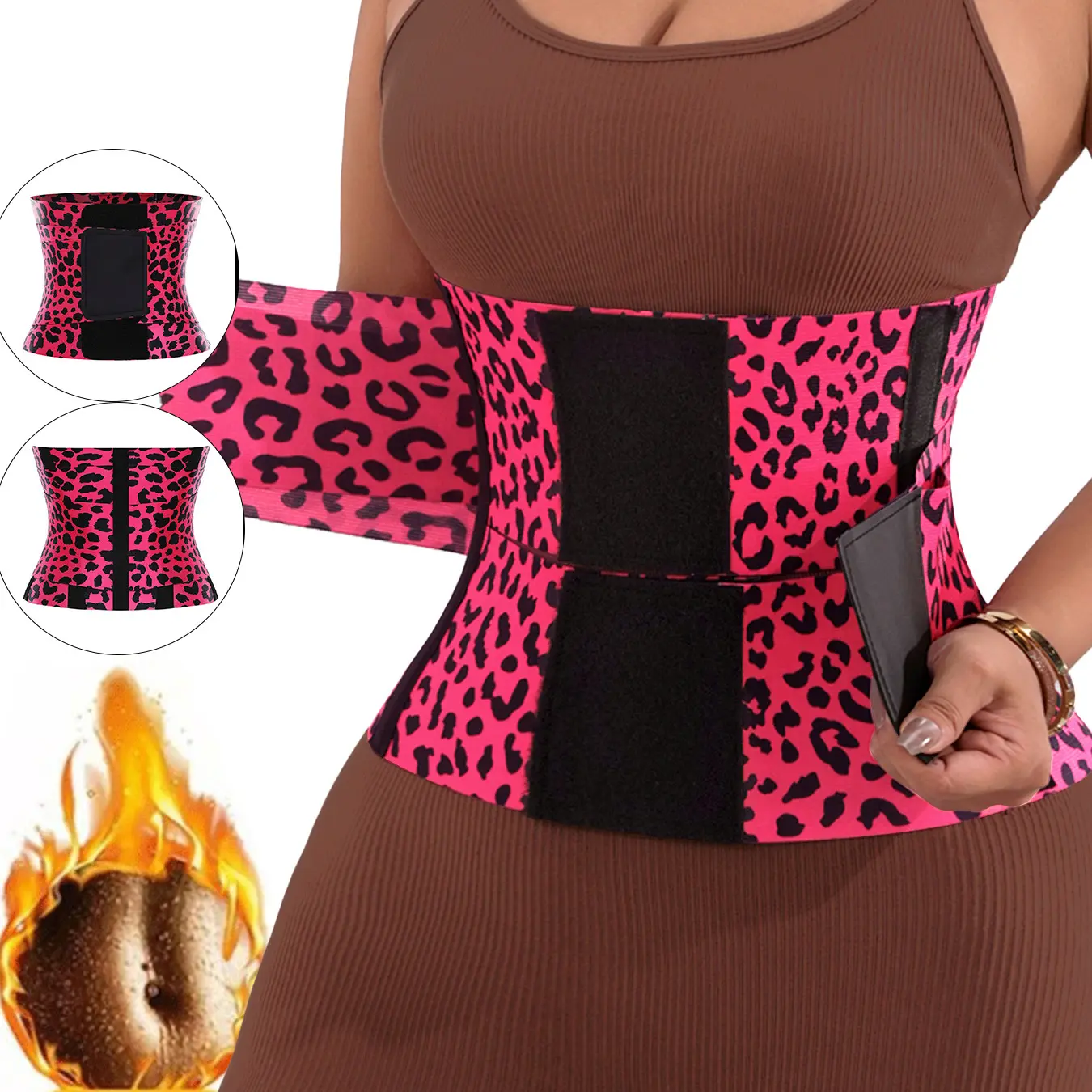 Outdoor Aerobic Exercise Waist Support Belt, Adjustable Leopard Print Gym Shapewear Fitness Cinch Belt, Postpartum Recovery Shaping, Back Pressure Trainer, Adjustable Waist Cincher