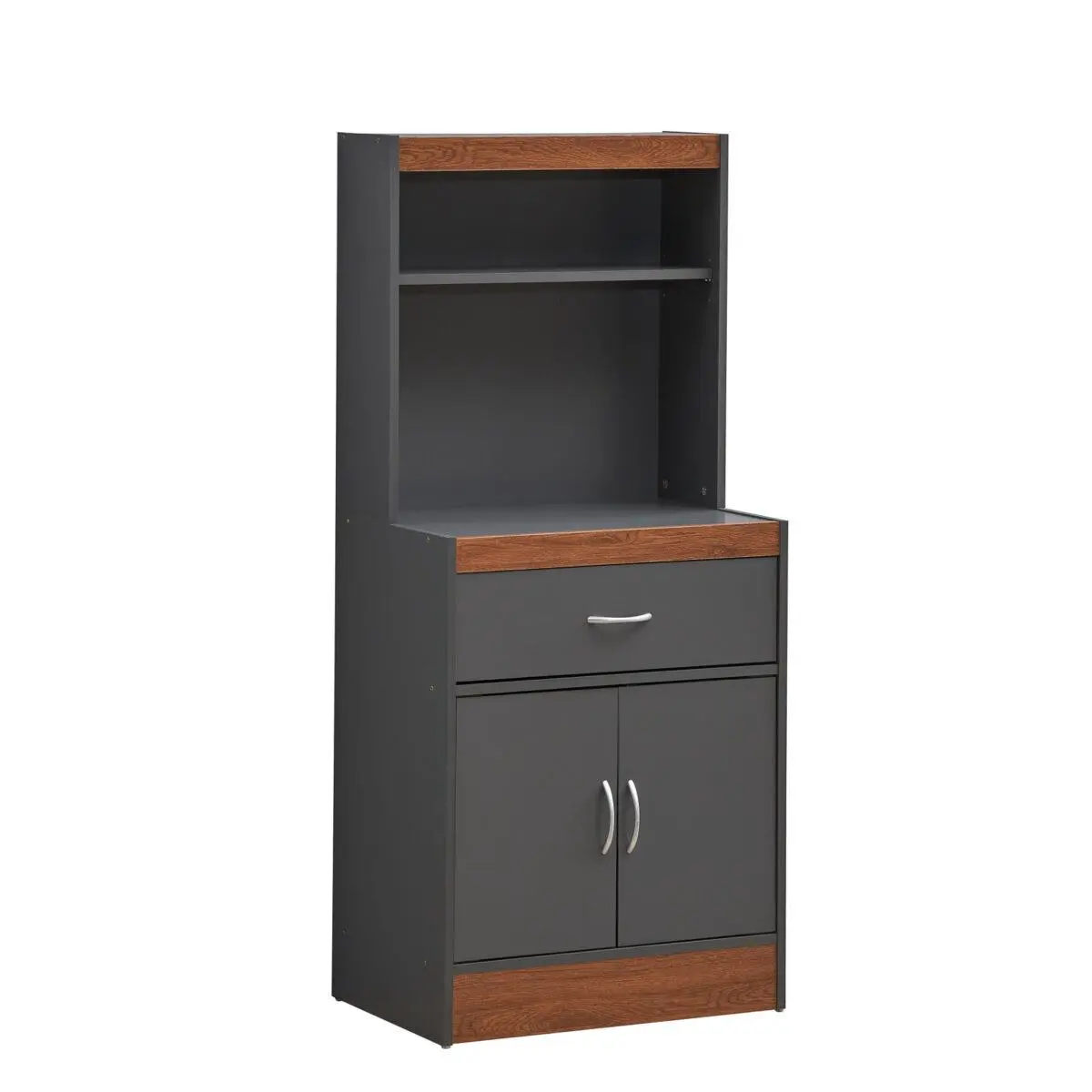 Hodedah Freestanding Kitchen Cupboard - 54x15.75x23.62 in. Wood Cabinet with Open Shelf Organizer, 1 Drawer, Bottom Enclosed Storage, Grey & Oak (Commercial/Restaurant Furniture)