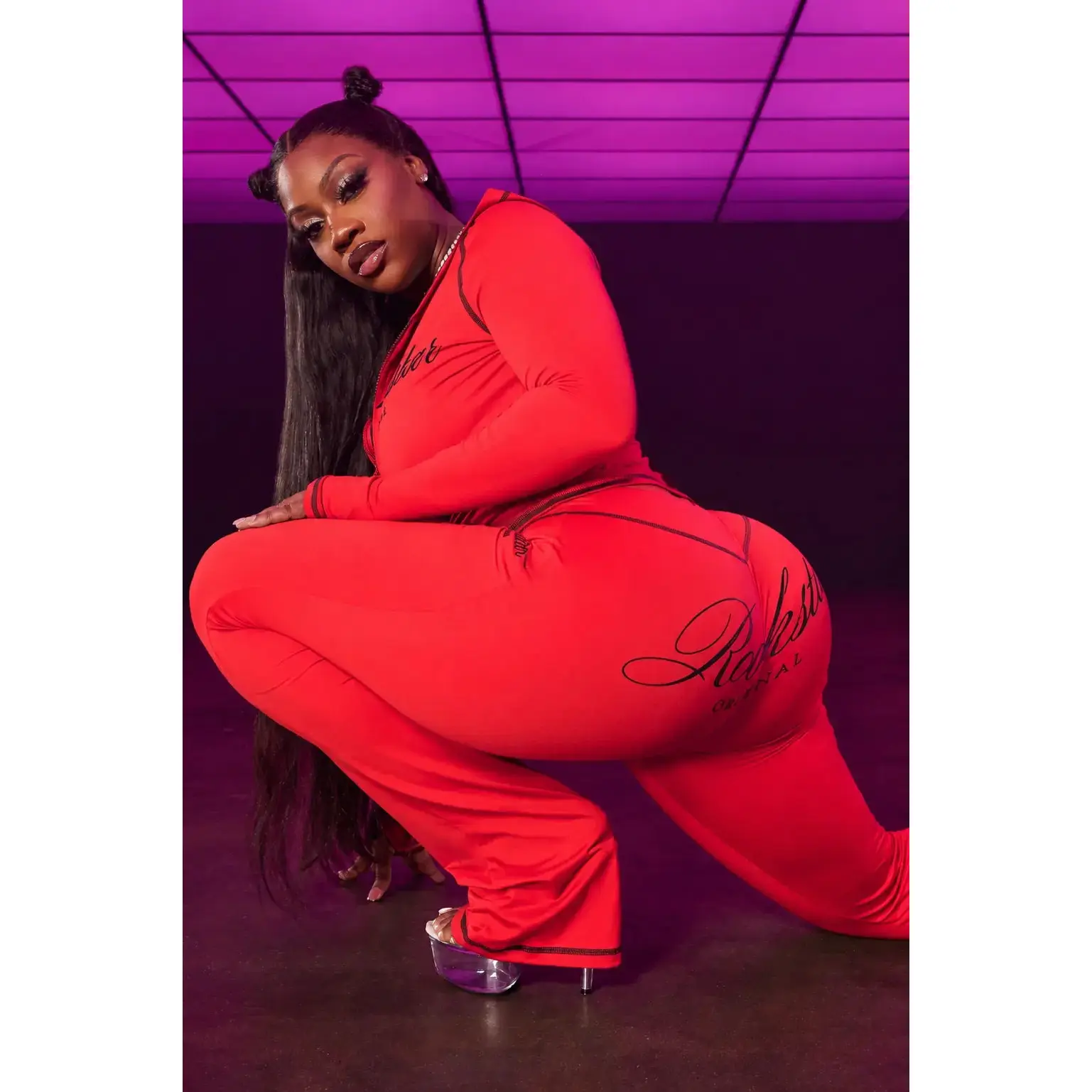 Arzena Red/Black Zip Up Lounge Track Set