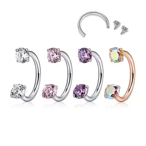 Titanium TINY GEM Horseshoe Nose Hoop Internally Threaded Gems for Piercings | Nose Ring