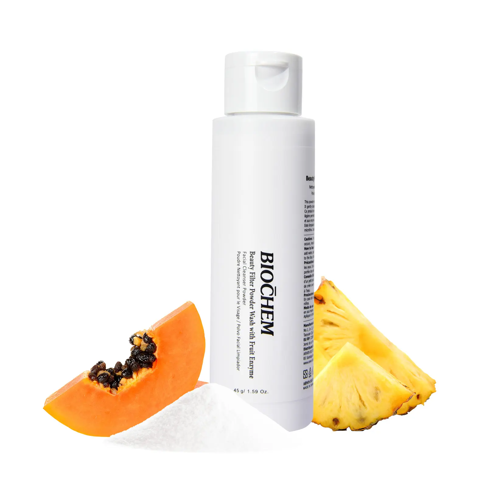 Biochem Beauty Filter Powder Wash with Fruit Enzyme - Gentle, Soothing & Hydrating Foam Exfoliator with Low pH for Sensitive Skin, Men & Women, 45g, Hydrate, Moisturizing, Cleansing, Unscented, Facial, Face Wash, Cleanser, Pineapple, Acne Prone, Even Skin