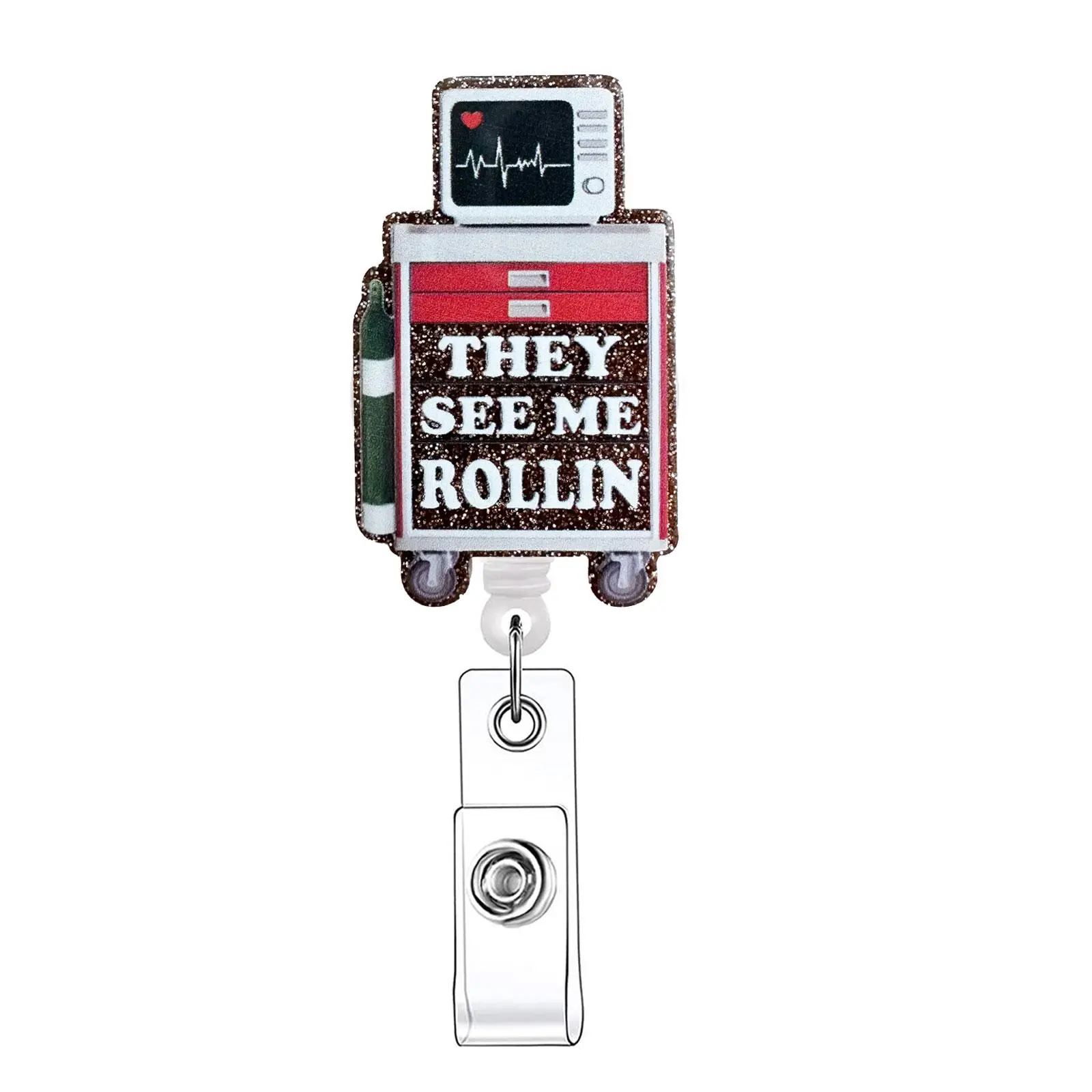 They See Me Rollin Retractable Badge Reel, Medical Badge Reel, 1 Count Acrylic ID Holder Reel with Clip for Nurses, Doctors, Students & Office Staff