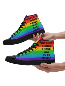 Unisex's LGBT Rainbow Design High Top Sneakers, Casual Comfortable Athletic Sports Shoes for All Seasons, Street Fashion, Outdoor Activities & Walking Footwear, Trendy Walking Sneakers