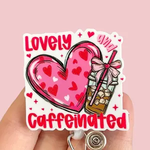 Glitter My Badge Valentine’s Day ice coffee heart badge reel for nurse and hospital workers. Badge clip Badge pull - Retractable swivel clip with a 360 rotation. Great gift for coworker.