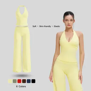 NVWA Mother's Day Gifts,Two-Piece Women's Workout Set: V-Neck Halter Top with High-Waisted Flared Leggings - Yoga & Pilates Outfit Womens  Pants  Suit