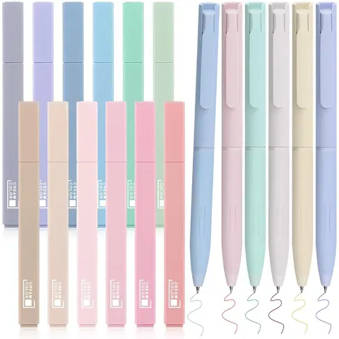 12 Pastel Bible Highlighters & 6 Soft Grip Multicolor Gel Pens Set-Pack, Ergonomic Unisex Markers for School, Office, Bible Study Supplies, Quick Dry Cute Aesthetic Assorted Tools