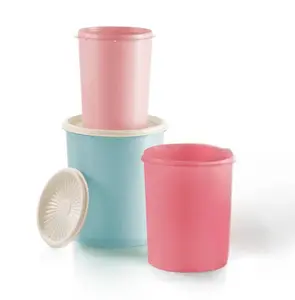 Heritage Collection Canister 3 Pieces Eco-Friendly Plastic Bottles with Lids Tin Storage Containers Pastel Colors Kitchen Set