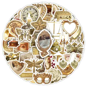 Vintage Gold Themed Sticker, 100pcs/set Retro Gold Stickers, DIY Decorative Sticker for Scrapbooking & Journal Making