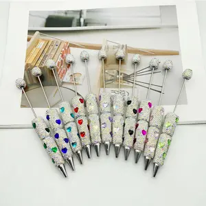 DIY 10PCS Heart Diamond Beaded Pen Set Customizable Peach Heart Diamond Ball Pens Handmade Gift Pens for Personalization