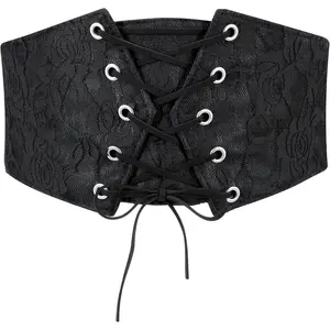 Women Wide Corset Elastic Belt Waspie Lace-up Tied Waist Belt for Women Dress Halloween Costume