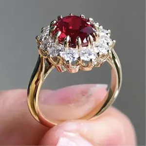 Engagement and wedding ruby ring, fashionable and simple women's diamond studded jewelry, wedding diamond ring